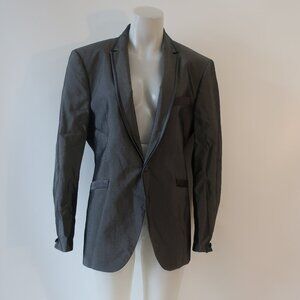 Mens John Varvatos Gray Black Cotton Silk One Button Jacket Blazer 52 US/42